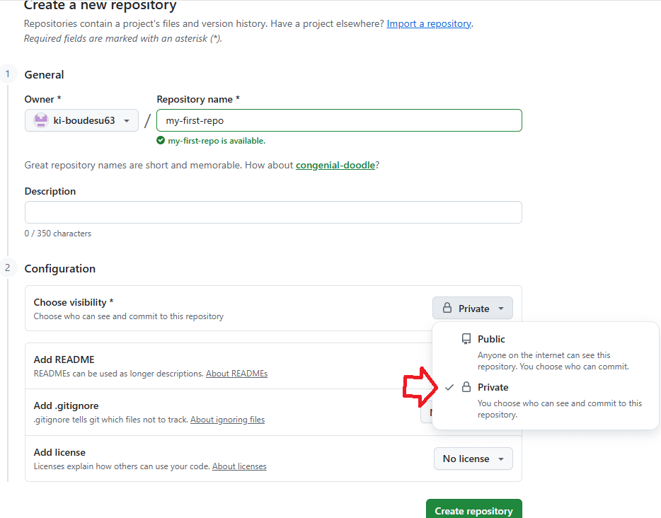 Repository name入力例