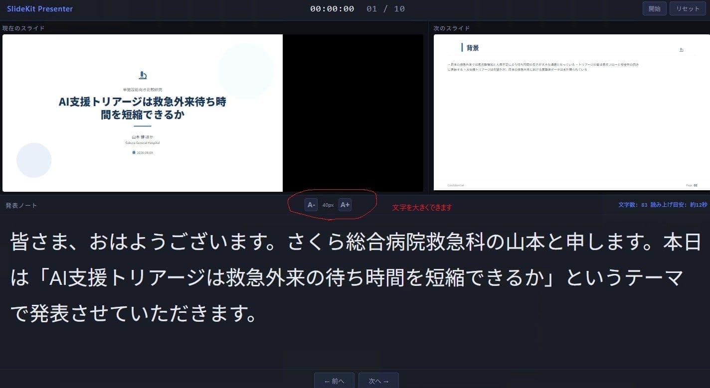 ノート部分のA-/A+ボタンと、文字サイズが大きい状態